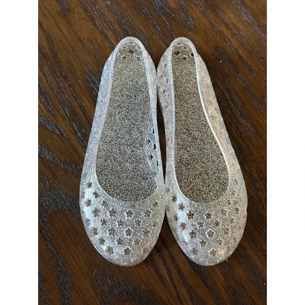 Old Navy Jelly Ballet Flats Girls Size 3 Clear Glitter Excellent Star Cutout